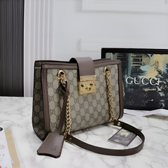Gucci Padlock Medium GG Supreme Canvas Shoulder Bag Brown