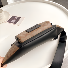 Coach Unisex Waist Pouch Track Belt Bag Signature Canvas Gunmetal Lock With Dust Bag (G1130 Apricot)