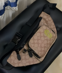 Coach Unisex Waist Pouch Track Belt Bag Signature Canvas Gunmetal Lock With Dust Bag (G1130 Coffee)