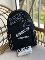 Dolce & Gabbana Nylon Black Stud Embroidery Unisex Backpack With Dust Bag DG11 Black