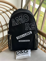 Dolce & Gabbana Nylon Black Stud Embroidery Unisex Backpack With Dust Bag DG11 Black