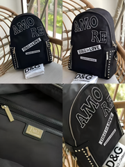 Dolce & Gabbana Nylon Black Stud Embroidery Unisex Backpack With Dust Bag DG11 Black