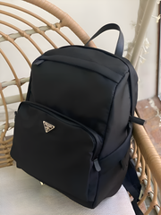 Prada Nylon And Saffiano Unisex Backpack P0966 Black With Dust Bag