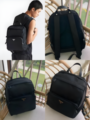 Prada Nylon And Saffiano Unisex Backpack P0966 Black With Dust Bag
