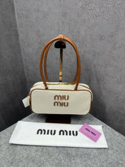 Miu Miu Beau Leather Canvas Brown Top-Handle Bag With Dust Bag Canvas Brown 502-1