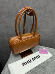 Miu Miu Beau Leather Brown Top-Handle Bag With Dust Bag Brown 502-1