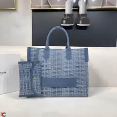 Balmain B-Army Denim Tote Bag With Pouch Denim With Dust Bag 990