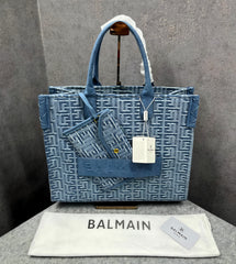 Balmain B-Army Denim Tote Bag With Pouch Denim With Dust Bag 990