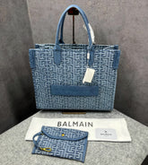 Balmain B-Army Denim Tote Bag With Pouch Denim With Dust Bag 990