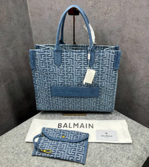 Balmain B-Army Denim Tote Bag With Pouch Denim With Dust Bag 990