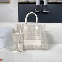 Balmain B-Army Jacquard Apricot Tote Bag With Pouch Jacquard Apricot With Dust Bag 990