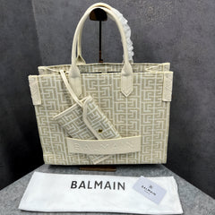 Balmain B-Army Jacquard Apricot Tote Bag With Pouch Jacquard Apricot With Dust Bag 990