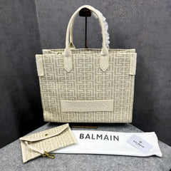 Balmain B-Army Jacquard Apricot Tote Bag With Pouch Jacquard Apricot With Dust Bag 990