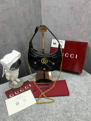 Gucci GG Marmont Half-Moon Shaped Black Calfskin Gold Hardware Black 770983 With OG Red Box & Dust Bag