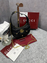 Gucci GG Marmont Half-Moon Shaped Black Calfskin Gold Hardware Black 770983 With OG Red Box & Dust Bag