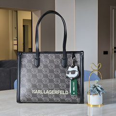 Karl Lagerfeld Textured Ikon Medium Structured Shoulder Bag Black With Dust Bag