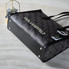 Karl Lagerfeld Textured Ikon Medium Structured Shoulder Bag Black With Dust Bag