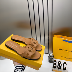 Louis Vuitton Lv Isola Brown Flat Mule For Her Wid OG Box Carry Bag Brown