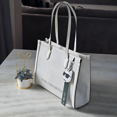 Karl Lagerfeld Textured Ikon Medium Structured Shoulder Bag White With Dust Bag