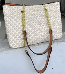 Michael Kors Teagan Large Logo Shoulder Bag With Dust Bag Beige Brown 70198