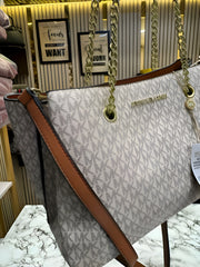 Michael Kors Teagan Large Logo Shoulder Bag With Dust Bag Beige Brown 70198