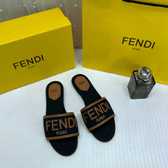 Fendi Black Denim Washed Flats With OG Box & Carry Bag Black