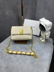Balmain 1945 Soft Mini Bag Jacquard Monogram With OG Box & Dust Bag Apricot 396