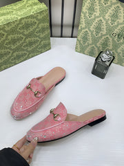Gucci PrinceTown Horsebit Pink Sparkle Loafers Mule For Women Wid OG Box & Carry Bag