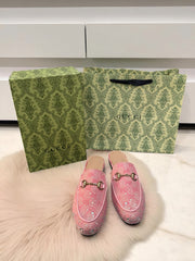 Gucci PrinceTown Horsebit Pink Sparkle Loafers Mule For Women Wid OG Box & Carry Bag