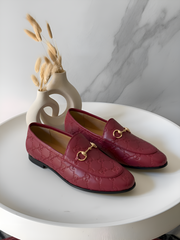 Gucci Jordaan Maroon Loafers Horsebit Almond Toe For Women With OG Box & Carry Bag