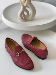 Gucci Jordaan Maroon Loafers Horsebit Almond Toe For Women With OG Box & Carry Bag