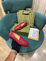 Gucci Jordaan Maroon Loafers Horsebit Almond Toe For Women With OG Box & Carry Bag