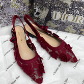 Christian Dior JAdior Slingback Transparent Mesh Maroon Dior Embroidery Flat With OG Box Dust Bag & Carry Bag