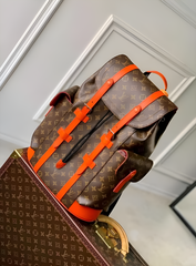Louis Vuitton Christopher Orange Backpack Old Flower Grid Premium Leather Unisex 41379 Orange