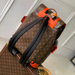 Louis Vuitton Christopher Orange Backpack Old Flower Grid Premium Leather Unisex 41379 Orange