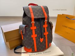 Louis Vuitton Christopher Orange Backpack Old Flower Grid Premium Leather Unisex 41379 Orange