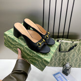 Gucci Womens Leather Heel Mules With OG Box & Dust Bag Black