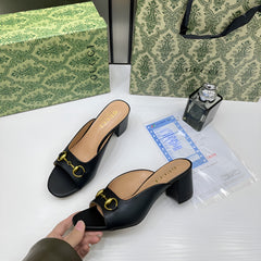 Gucci Womens Leather Heel Mules With OG Box & Dust Bag Black