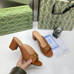 Gucci Womens Leather Heel Mules With OG Box & Dust Bag Brown