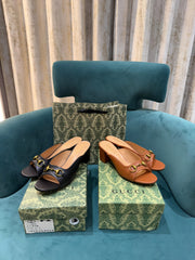 Gucci Womens Leather Heel Mules With OG Box & Dust Bag Brown