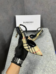 Burberry Archive Check Fabric D'Orsay Slingback Sandals Heels With OG Box