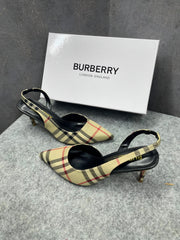 Burberry Archive Check Fabric D'Orsay Slingback Sandals Heels With OG Box