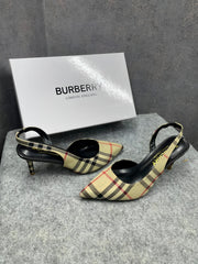 Burberry Archive Check Fabric D'Orsay Slingback Sandals Heels With OG Box