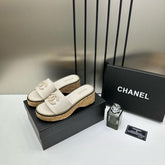 Chanel CC Platform White Sandal Slide With Original Box