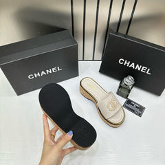 Chanel CC Platform White Sandal Slide With Original Box