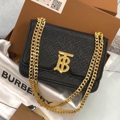 Burberry TB Monogram Quilted Shoulder Bag With OG Box & Dust Bag (Black - 346)