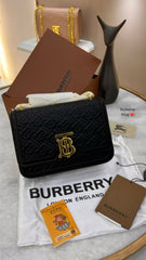Burberry TB Monogram Quilted Shoulder Bag With OG Box & Dust Bag (Black - 346)