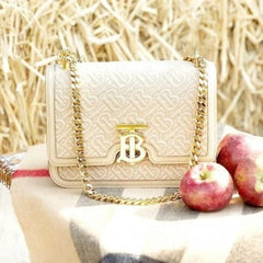 Burberry TB Monogram Quilted Shoulder Bag With OG Box & Dust Bag (White - 347)