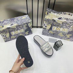 Dior Riviera Dway Platform Raffia Slides For Women With Original Box And Carry Bag Grey 5099-10