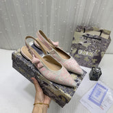 Christian Dior JAdior Slingback Pink Dior Embroidery Flat With OG Box Dust Bag & Carry Bag 5108 Pink